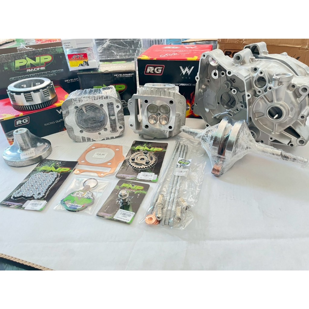 แคร้ง งานRG พร้อมชุดฝาสูบ งานRG 4วาล์ว 27/24 + เสื้อสูบตีปลอก ลูก70-74 ชัก5 ชัก7