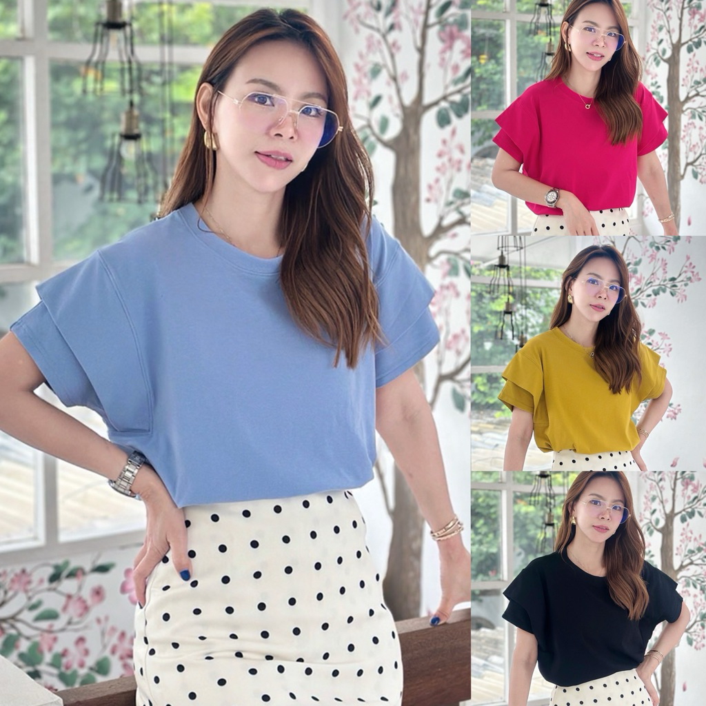 (019ก) พร้อมส่ง* Deeyzz เสื้อผ้ายืดยูนิ คอกลม แขน 2 ชั้น