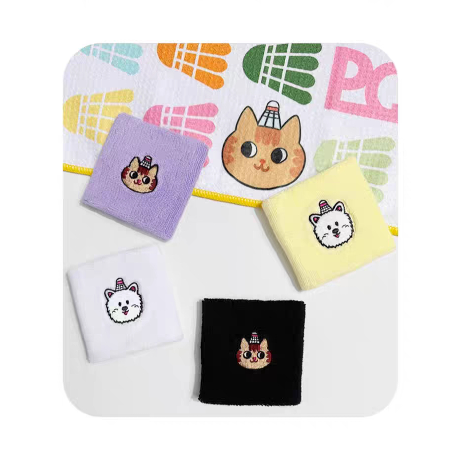 [พร้อมส่ง ของแท้ 100%] ผ้ารัดข้อมือแบดมินตัน PLGPRO ปักโลโก้ น้องหมา น้องแมว สุดน่ารัก 8 x 8cm
