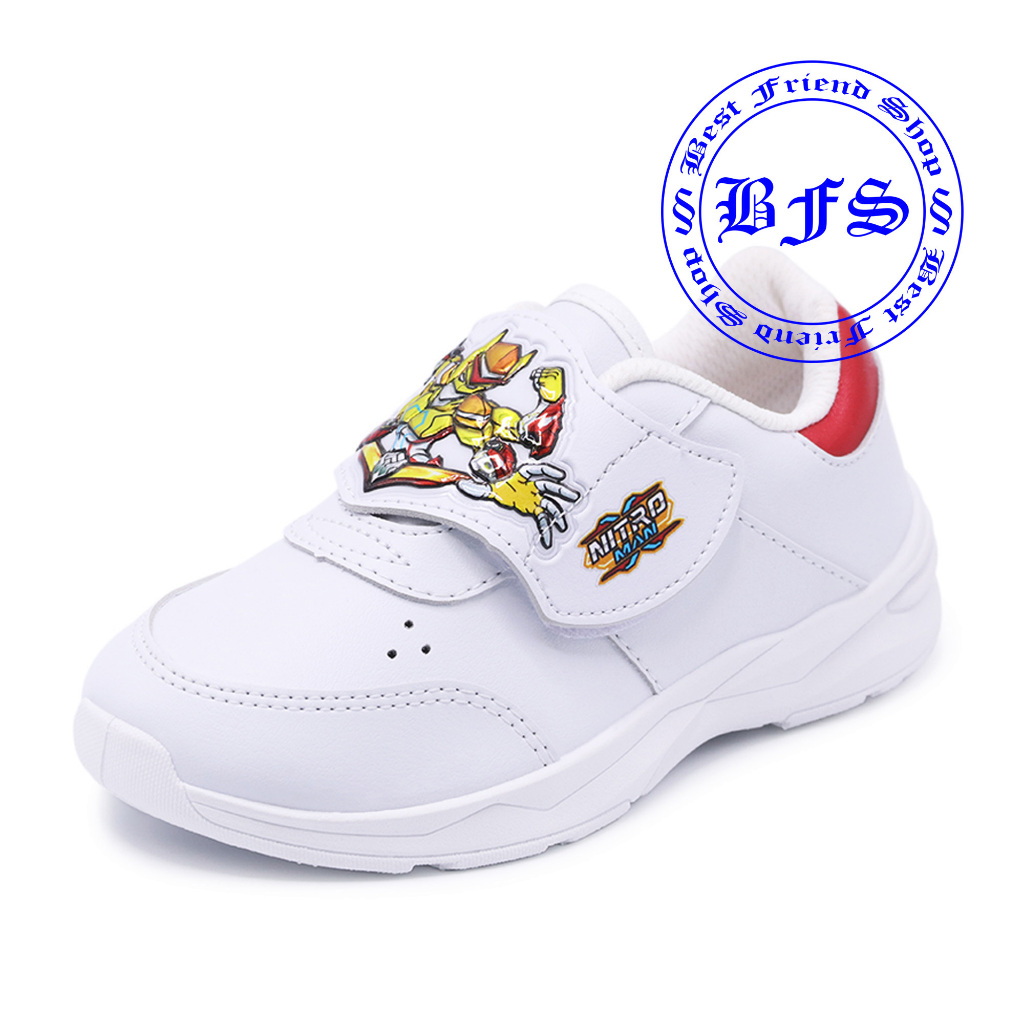 Popteen Nitro Man รองเท้านักเรียนชาย รองเท้าอนุบาล รุ่น Nitro Man (33) สีขาว