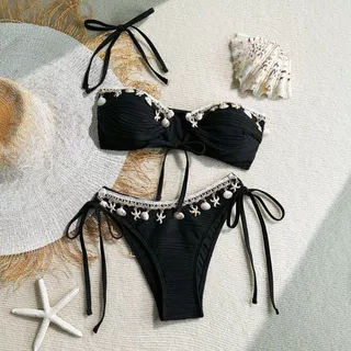ส่งไวจากไทย bikini เว้าหลัง เครื่องประดับเปลือกหอย ชุดบิกินี่ ทูพีช เซ็กซี่ beach#0960