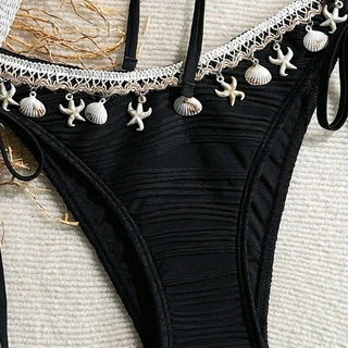 ส่งไวจากไทย bikini เว้าหลัง เครื่องประดับเปลือกหอย ชุดบิกินี่ ทูพีช เซ็กซี่ beach#0960