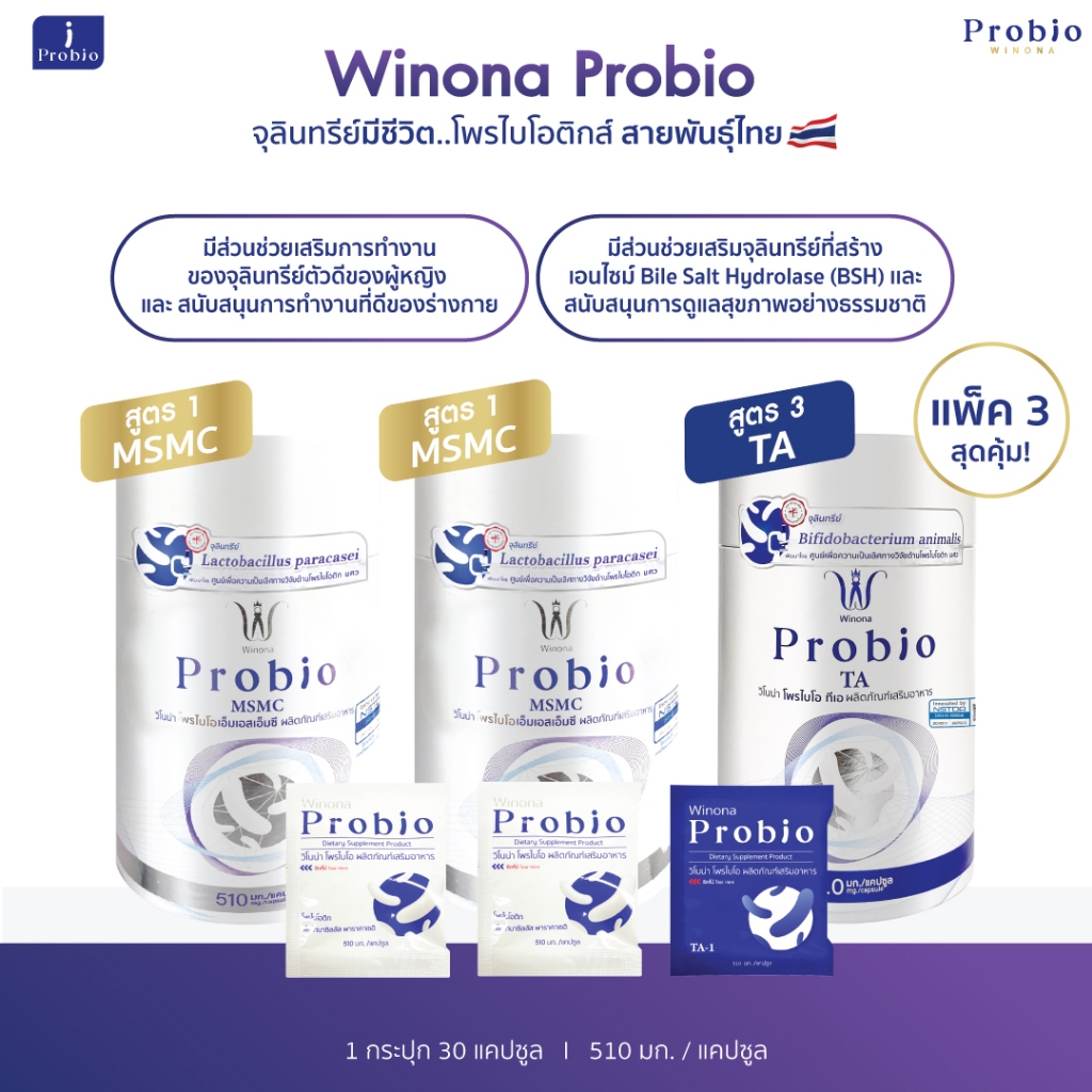 Winona Probio MSMC (สูตร1) 2 กระปุก + Winona Probio TA (สูตร3) 1 กระปุก โพรไบโอติกส์ สายพันธุ์ไทย