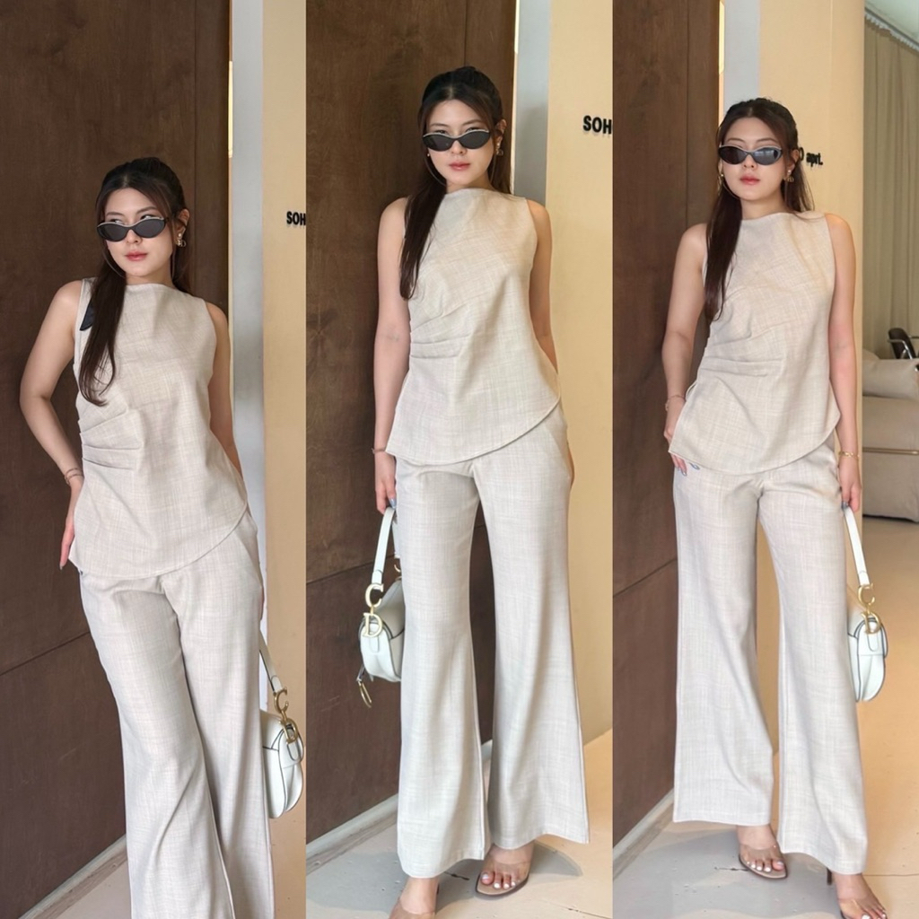 ชุดเซ็ต Aura Set🌷🌺  (ส่งทันที🚗)เสื้อแขนกุดติดกระดุมหลัง ปลายเสื้อเฉียง พร้อมกางเกงทรงขาม้าเล็กๆ | by betty - รูปที่ 3