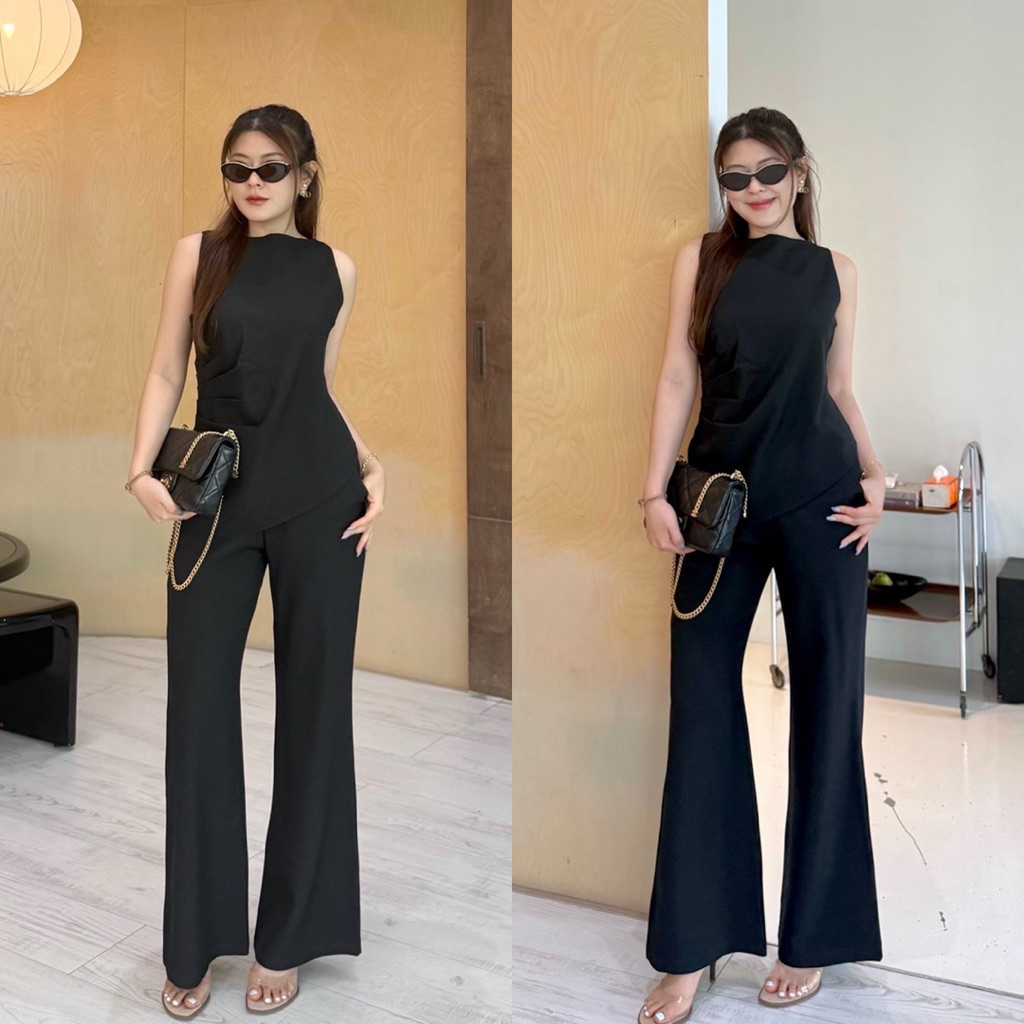 ชุดเซ็ต Aura Set🌷🌺  (ส่งทันที🚗)เสื้อแขนกุดติดกระดุมหลัง ปลายเสื้อเฉียง พร้อมกางเกงทรงขาม้าเล็กๆ | by betty - รูปที่ 2