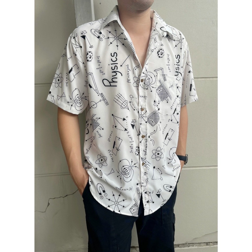 เสื้อเชิ้ตแขนสั้นลายฟิสิก มี2สี M L XL XXL