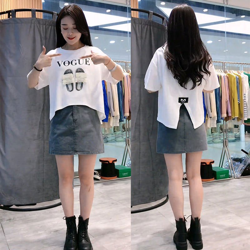 เสื้อครอปสาวอวบน่ารักสไตล์เกาหลี oversize เสื้อผ้าคนอ้วนไซส์ใหญ่ เสื้อยืดสวยๆผู้หญิงฤดูร้อนใหม่ ผ่าด้านหลัง ผ้าใส่สบาย รูปที่ 8