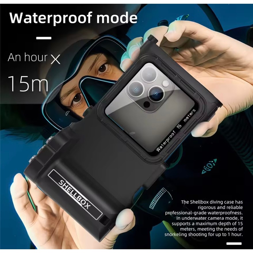 Shellbox Gen3 Pro อัพเกรดถ่ายภาพระยะไกล Bluetooth ดําน้ํารุ่นที่สามเหมาะสําหรับเคสโทรศัพท์ดําน้ํากันน้ําขนาด 6.9นิ้ว