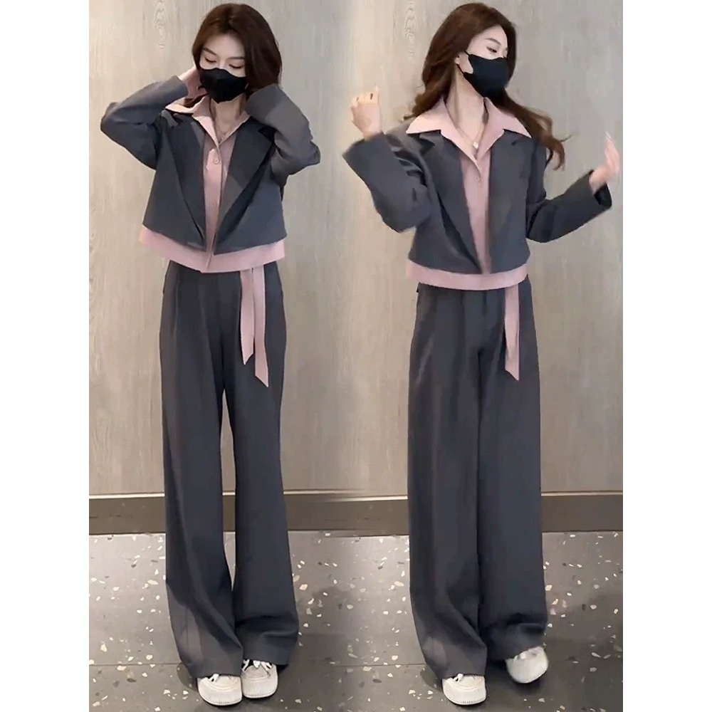 SUIT-33 ชุดสูทแฟชั่น เสื้อสูทแบบเย็บติดตัวใน แขนยาวทรงสวย กางเกงขายาว สไตล์เกาหลี ชุดทำงานผู้หญิงผ้านิ่ม สูทสีพื้น