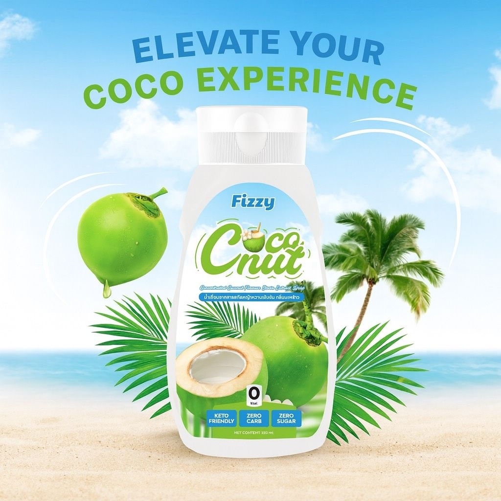 ไซรัปหญ้าหวาน กลิ่นมะพร้าว ตราฟรีซซี่ Stevia Syrup Coconut Flavour (Fizzy Brand)