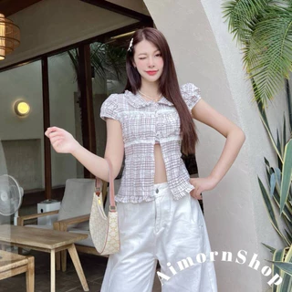 🔥aimorn_shop🔥 เสื้อคอปกแขนตุ๊กตา แต่งระบาย ดีเทลน่ารักๆ แหวกด้านหน้าเพิ่มความเซ็กซี่ มีเชือกผูกหลังเก๋ๆ เนื้อผ้าใส่สบาย