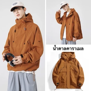 เสื้อแจ็คเก็ตผู้ชายอเมริกันย้อนยุคหลวมสบายๆกีฬากลางแจ้งกันลมและแจ็คเก็ตสไตล์เป็นกลางกันน้ําใส่ปีนเขา กีฬา และออกกำลังกาย
