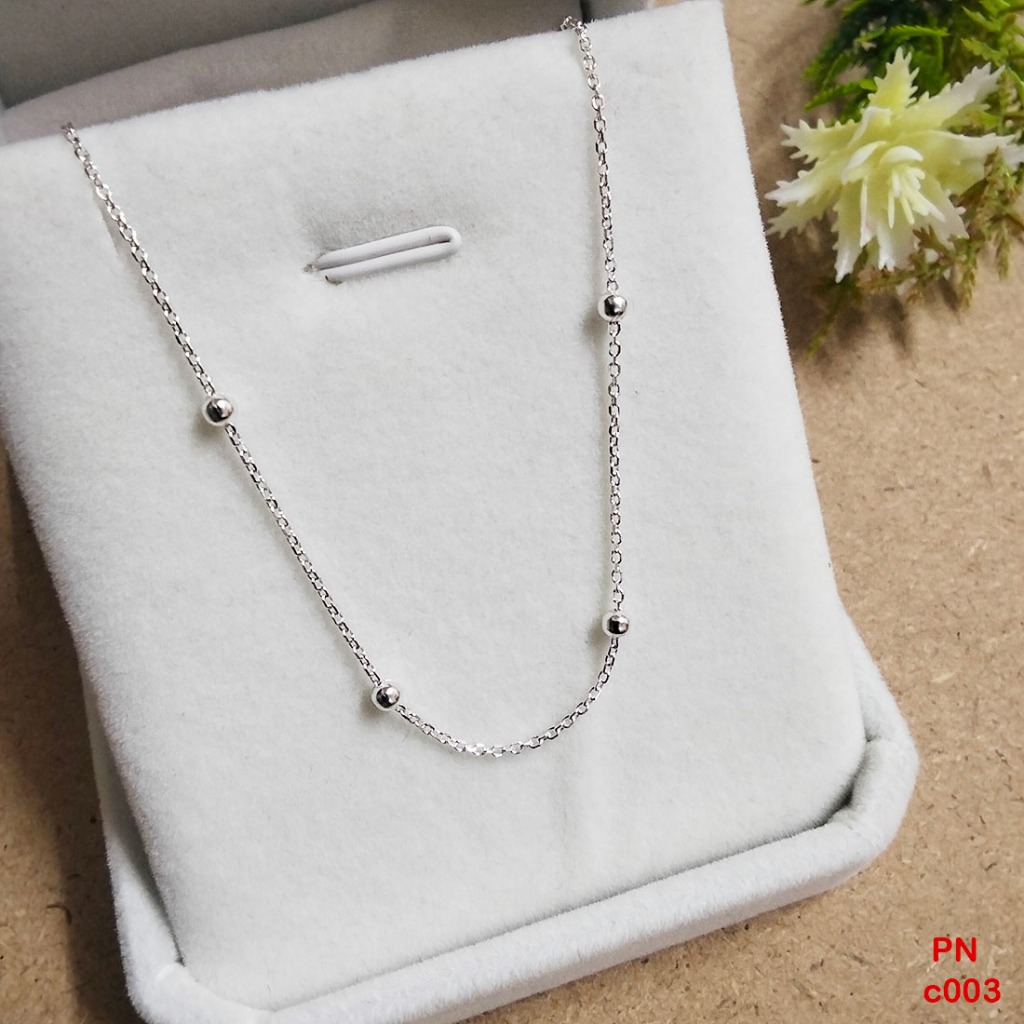 PN สร้อยคอเงินแท้92.5% สร้อยเงิน ลายโซ่ คั่นบอลกลม ยาว 16 นิ้ว Chain (c003)