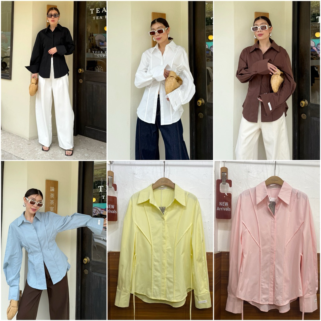 🔖X2 #25025 Studiox2 เสื้อเชิ้ตแขนโค้ง ชายโค้ง ทรงเข้ารูป ตัวเสื้อยาวปิดสะโพก