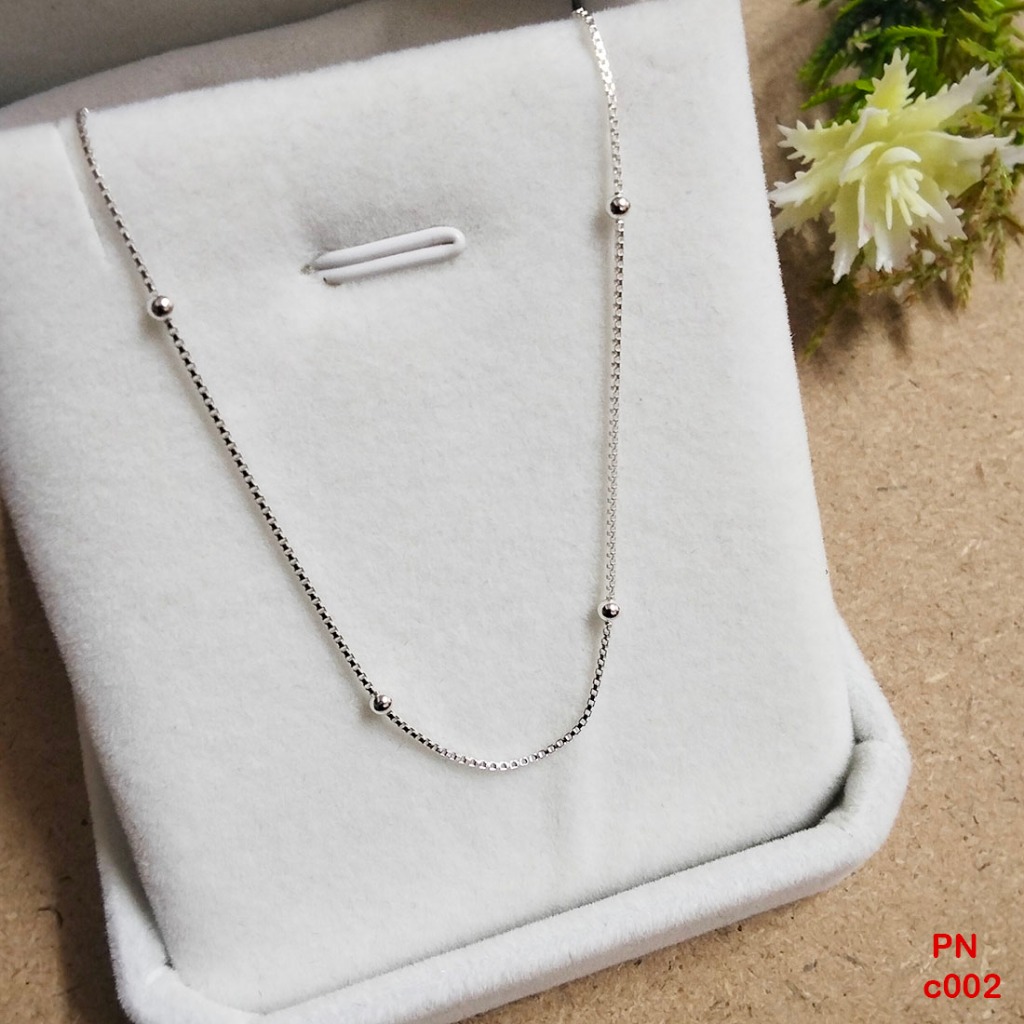 PN สร้อยคอเงินแท้92.5% สร้อยเงิน ลายอิตาลี คั่น บอลกลม ยาว 16 นิ้ว Chain (c002)