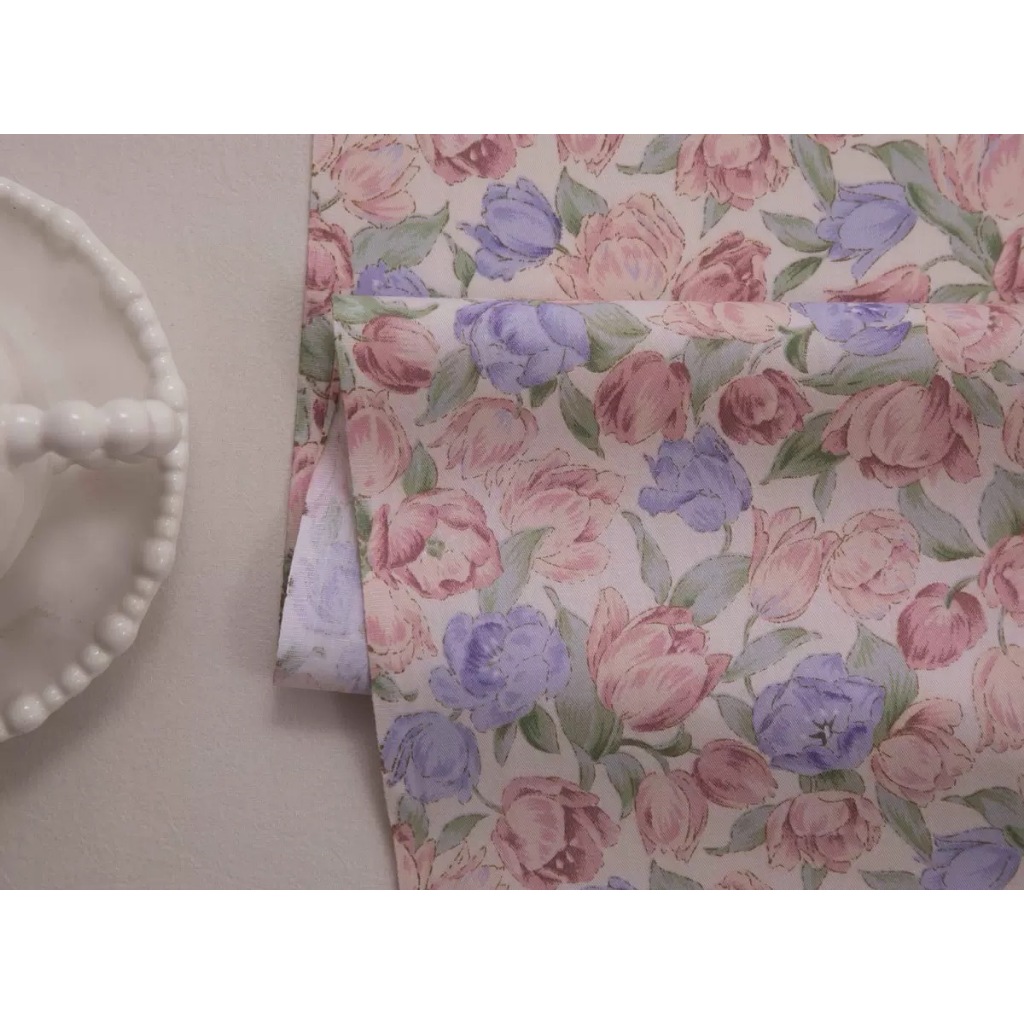 ผ้าคอตตอน 100% คอตตอนทอทวิล ผ้าเมตร ตัดขายเป็นเมตร ผ้าหน้ากว้าง 1.6 เมตร พิมพ์ลายทิวลิป