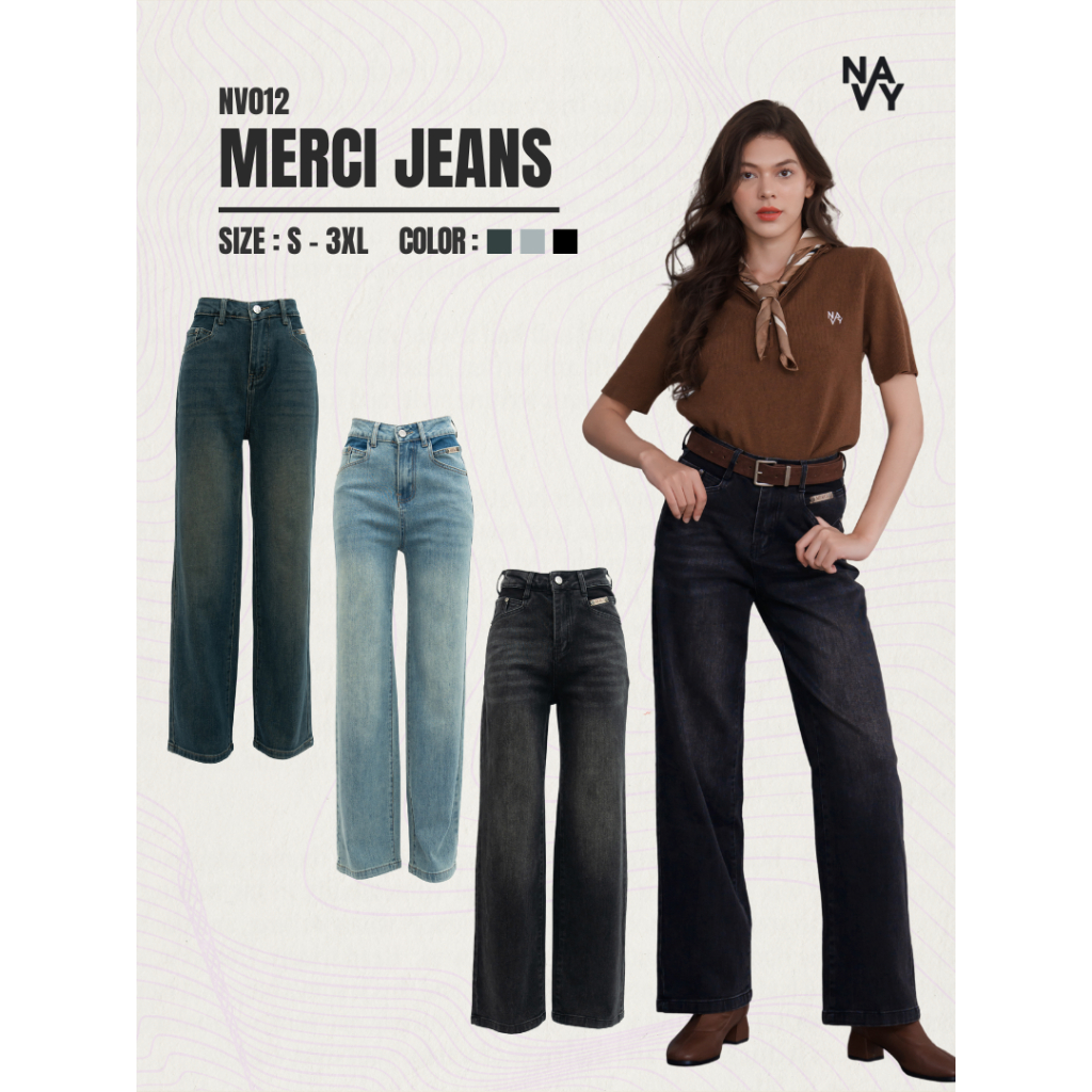 NV012 Merci jeans กางเกงยีนส์ขากระบอกกลาง