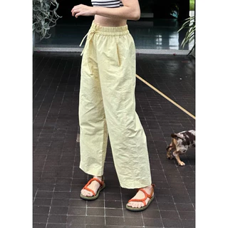 Pastelsmotel - Paper barrel pants. กางเกงเอวยืด ทรงbarrel ขาโค้ง ผ้าคอตตอนผสมไนลอน