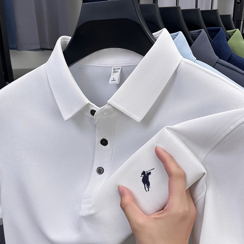 DIV POLO 2855-Y63ผู้ชายผ้าฝ้ายแท้เสื้อโปโลปกปักแขนสั้นสีทึบสบายๆทุกการแข่งขันเสื้อยืด - 6