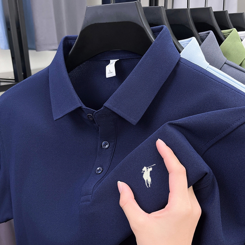 DIV POLO 2855-Y63ผู้ชายผ้าฝ้ายแท้เสื้อโปโลปกปักแขนสั้นสีทึบสบายๆทุกการแข่งขันเสื้อยืด - 2