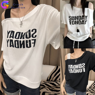 Crush พร้อมส่ง ทรงหลวม เสื้อยืดเปิดไหล่ เสื้อเเขนสั้นผู้หญิง…