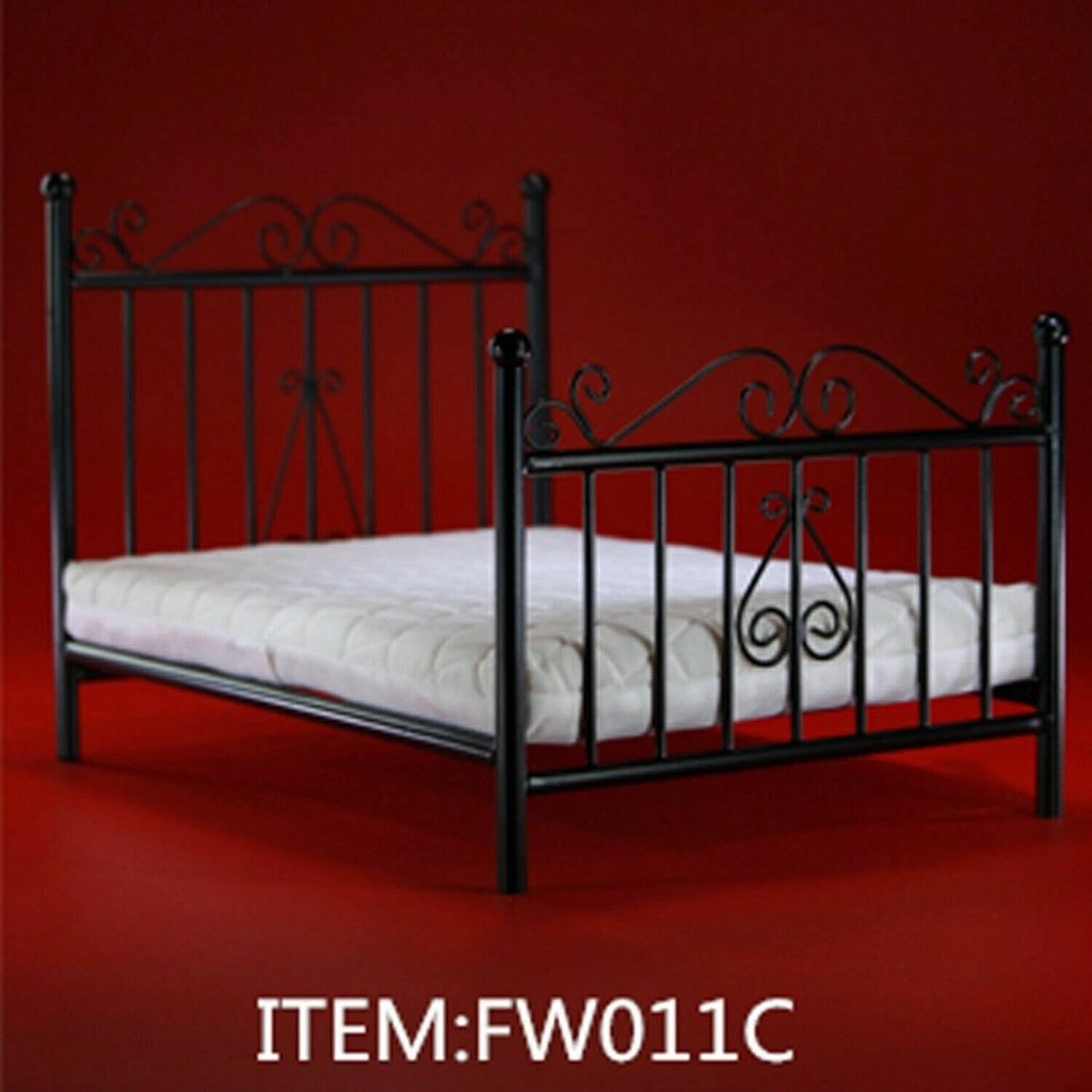 In-Stock 1/6 Scale Black Metal Bed Base Set Accessories Feelwotoys FW011C Bed Prop Scene