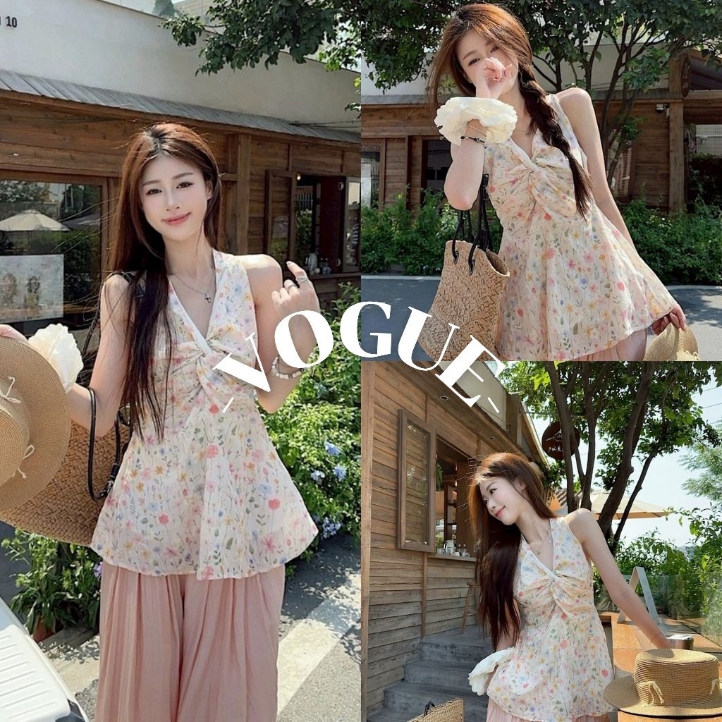 Vogue🌟พร้อมส่ง🌟 เสื้อกล้ามไหมพรม ดีเทลลายดอกไม้ ผ้าพริ้วใส่สบายมาก (U221)