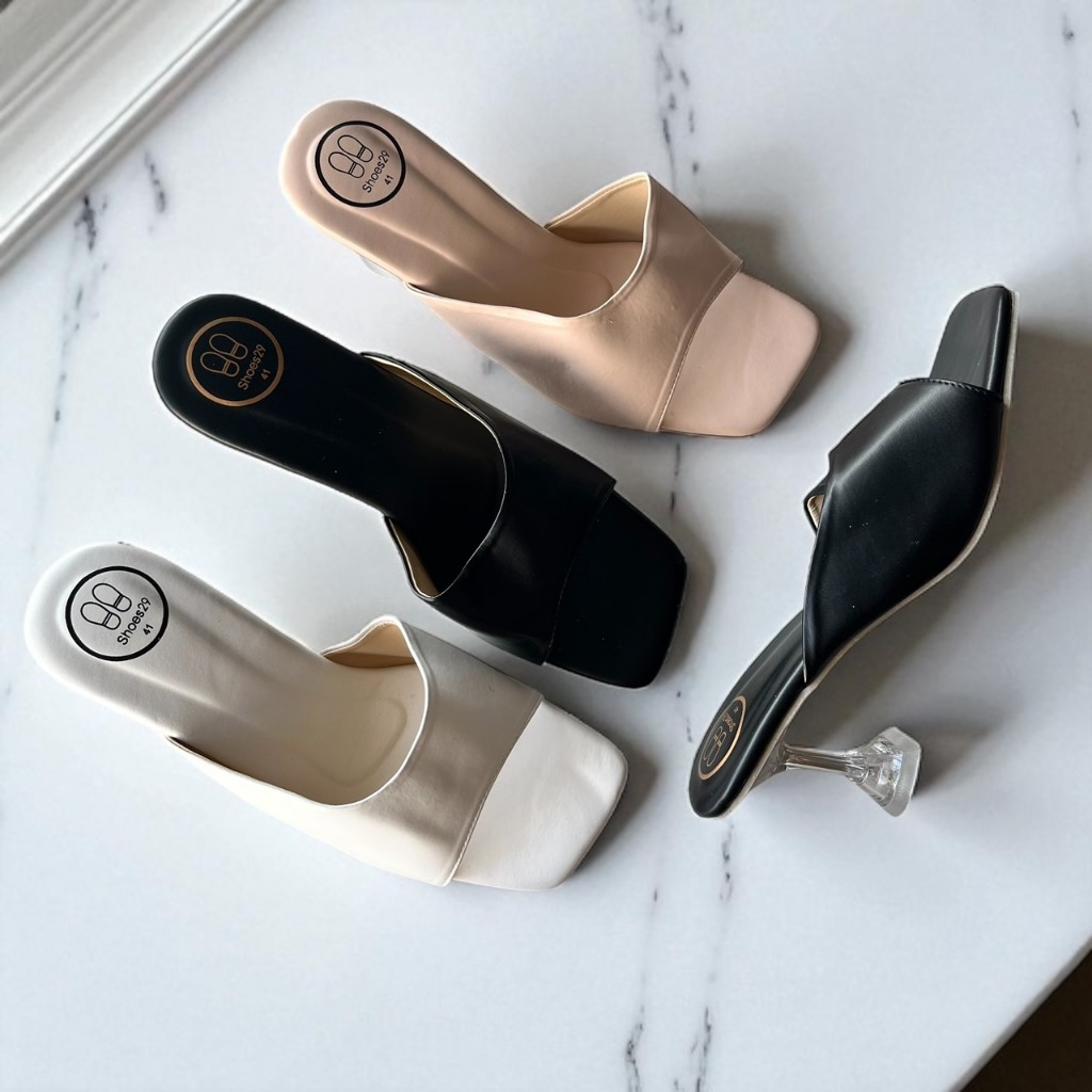 รองเท้าส้นเข็มสูง 3 นิ้ว รุ่นสวมหน้าเรียบ  (FH411)  Size 41-48   รองเท้าไซส์ใหญ่ ไซร้ตรง รองเท้าหัวเหลี่ยม รองเท้าออกงาน