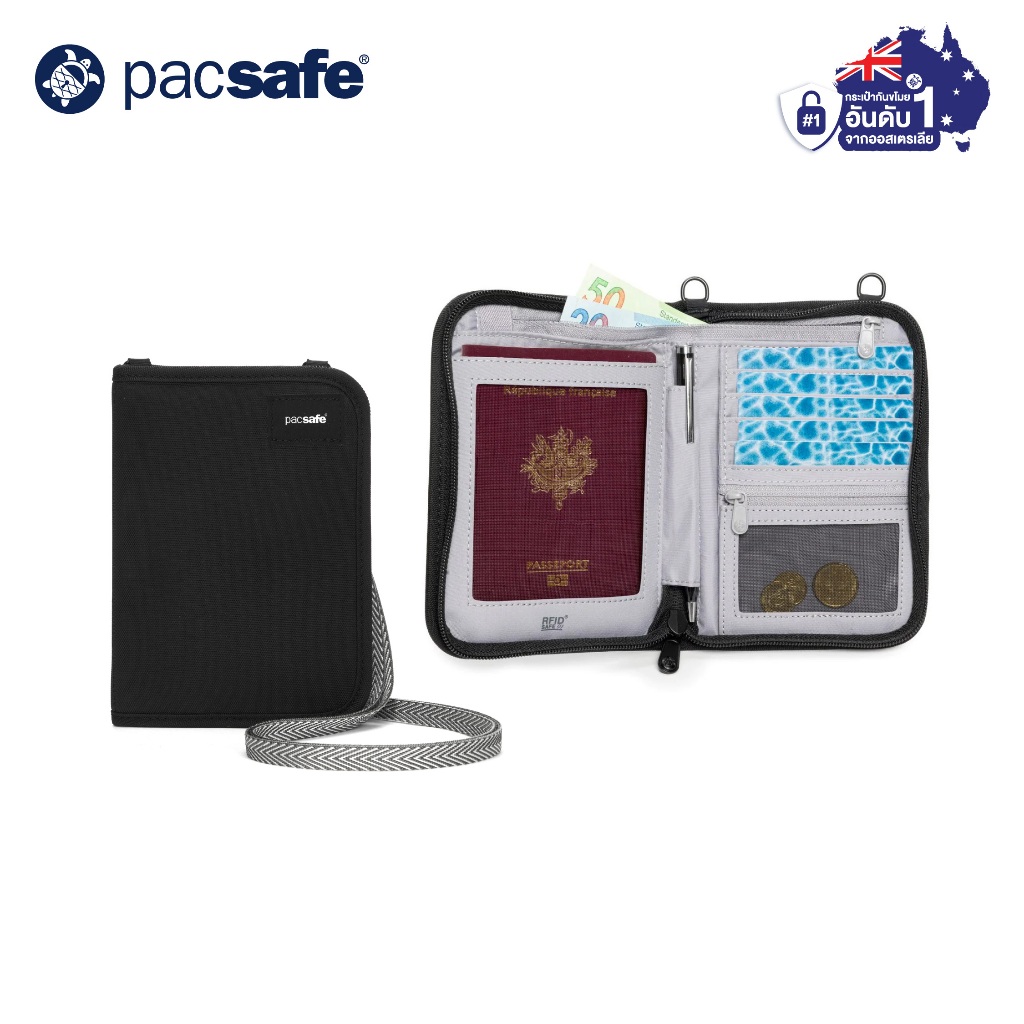 Pacsafe RFIDSAFE V150 RFID BLOCKING COMPACT ORGANISER ANTI-THEFT กระเป๋าสตางค์ กระเป๋ากันขโมย