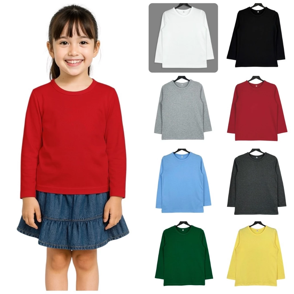 เสื้อคอกลมแขนยาว เด็กหญิง-เด็กชาย 11สี อายุ 1-11 ปี ผ้าคอตตอน ผ้าไม่ขึ้นขุย Long Sleeve T Shirt Kids unisex