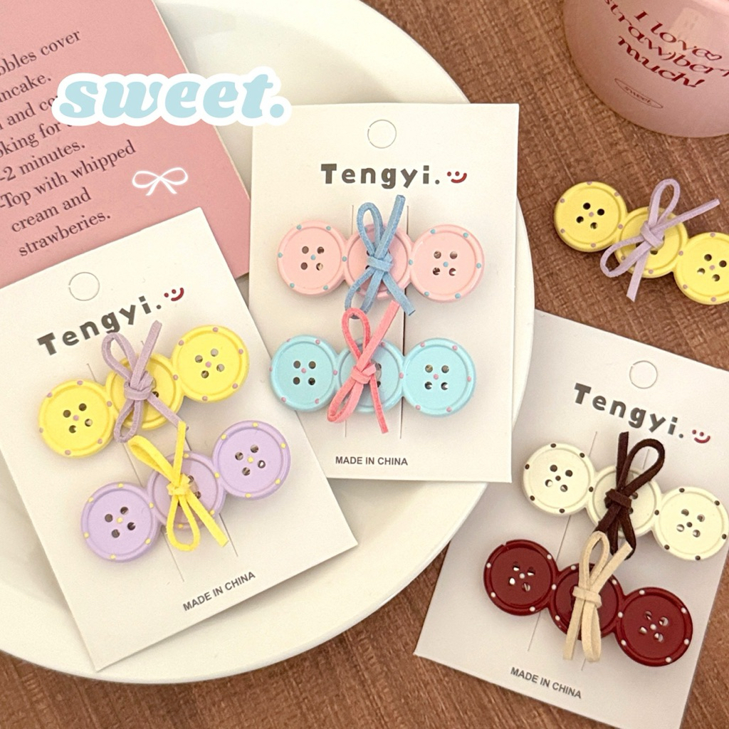 Cute 377 กิ๊บติดผม กิ๊บหนีบผมกระดุมสีหวาน 2 ชิ้น/แพ็ค