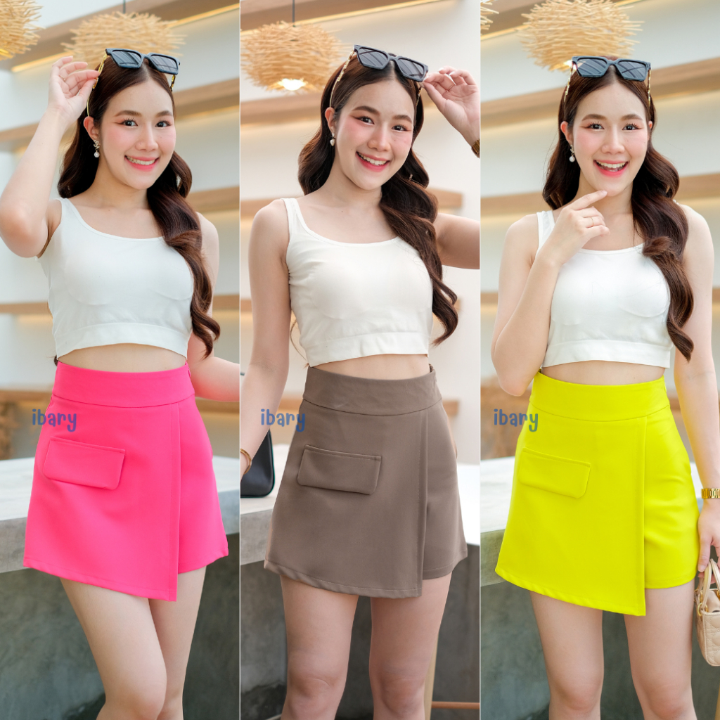 กางเกงกระโปรงทรงเอวสูง ขาสั้น  ผ้าไอด้า I-BARY ราคาถูก Shopee Lazada