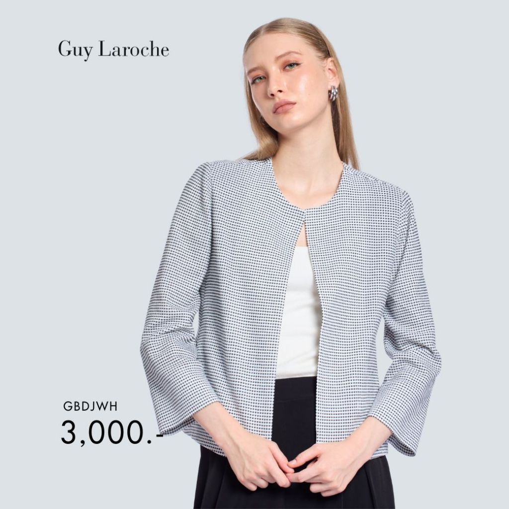 Guy Laroche แจ็คเก็ตผู้หญิง แขนยาว สีดำขาว GBDJWH