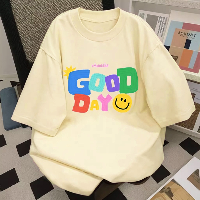 Basi💥 เสื้อยืด oversize unisex เสื้อน่ารัก โคตรนุ่ม เสื้อ cotton 100% ไม่หดตัวลาย เสื้อไม่ยับ ลาย "GOOD DAY"