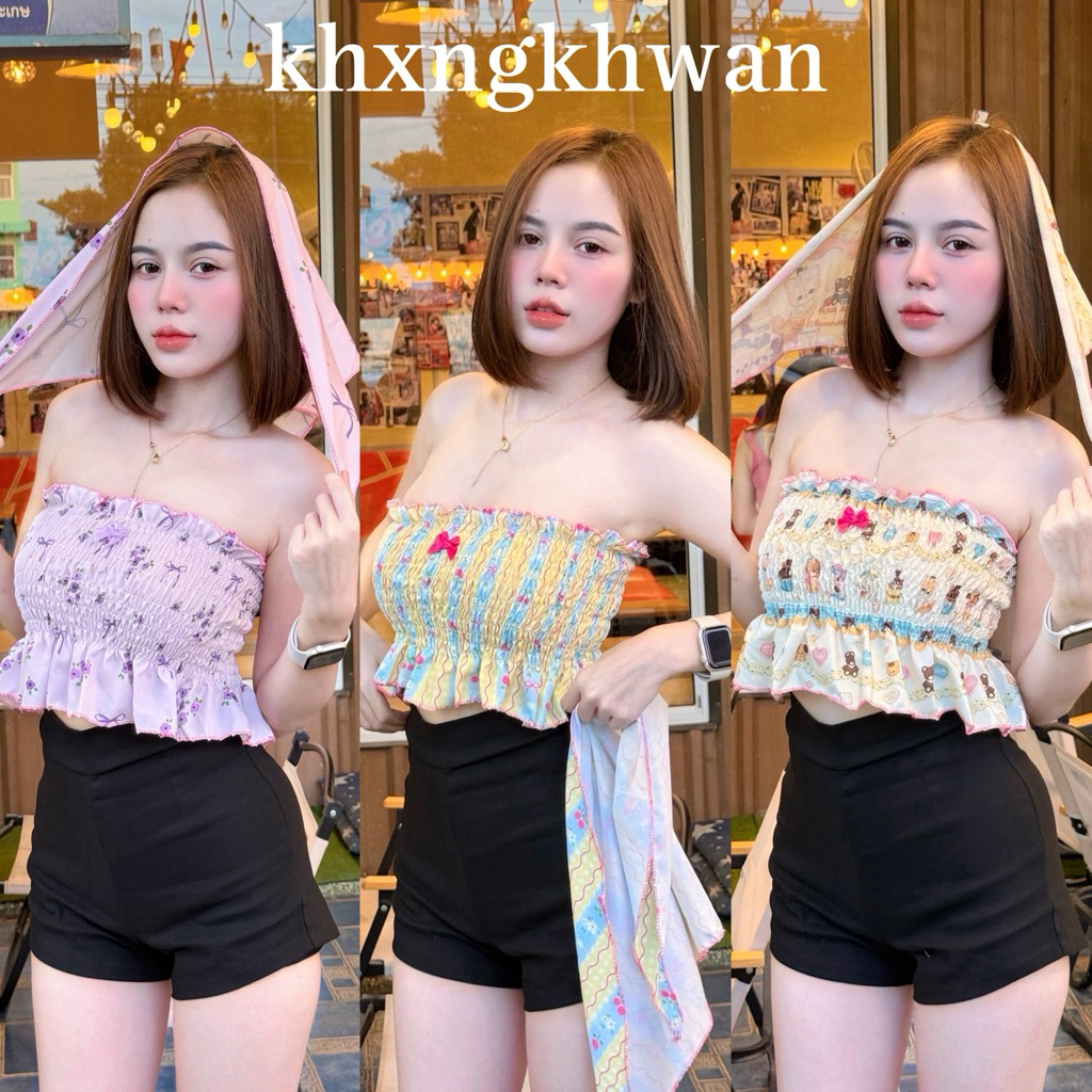 เซ็ท2ชิ้น เกาะอกผ้าโพกหัสวสุดคิ้วท์ใส่เที่ยวทะเลคาเฟ่