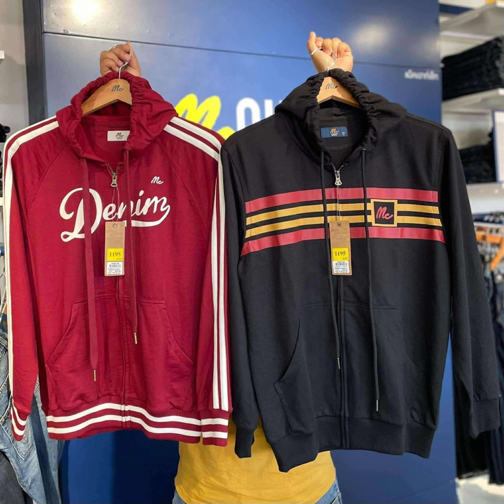 MC JEANS เเขนยาวรุ่นตามหา สีดำเเถบเเดงเหลือง แบรนด์เเท้ มีปลายทาง