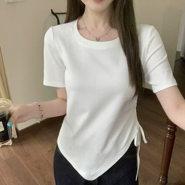 เสื้อ oversize ผู้หญิง สีขาว แฟชั่น เกาหลี รัดรูป สาวอวบ ไปทะเล น่ารัก ออกงาน white top