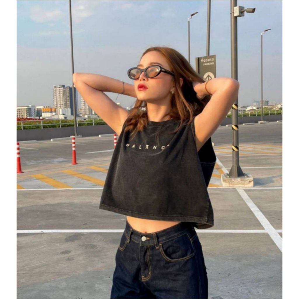 รวมเสื้อฟอก | ครอปแขนกุด วินเทจสไตล์ ผ้าคอตตอนฟอกนิ่ม