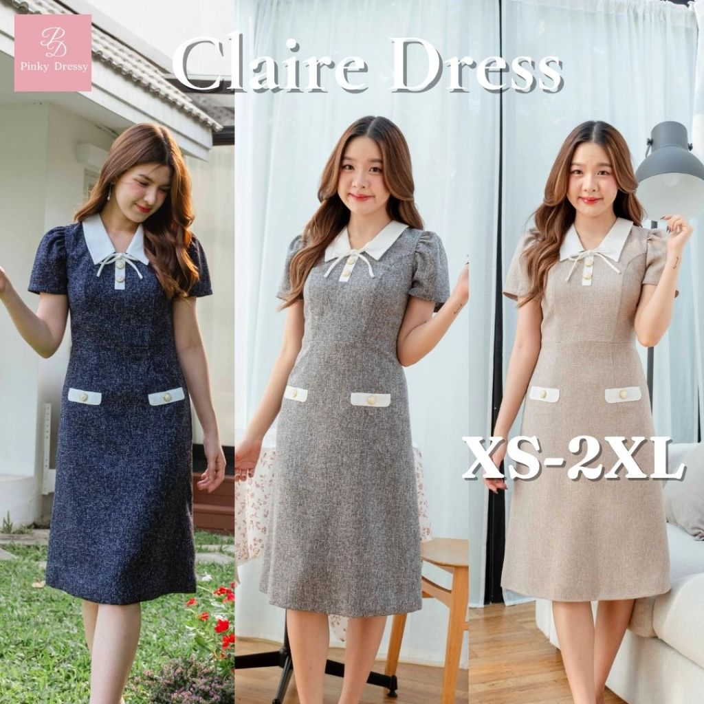 ซื้อ2ลดเพิ่ม100.-🔥 Pinky.Dressy PNK018 Claire Dress✨ เดรสคอปก แขนสั้น กระเป๋าหน้า ชุดทำงาน ออกงาน