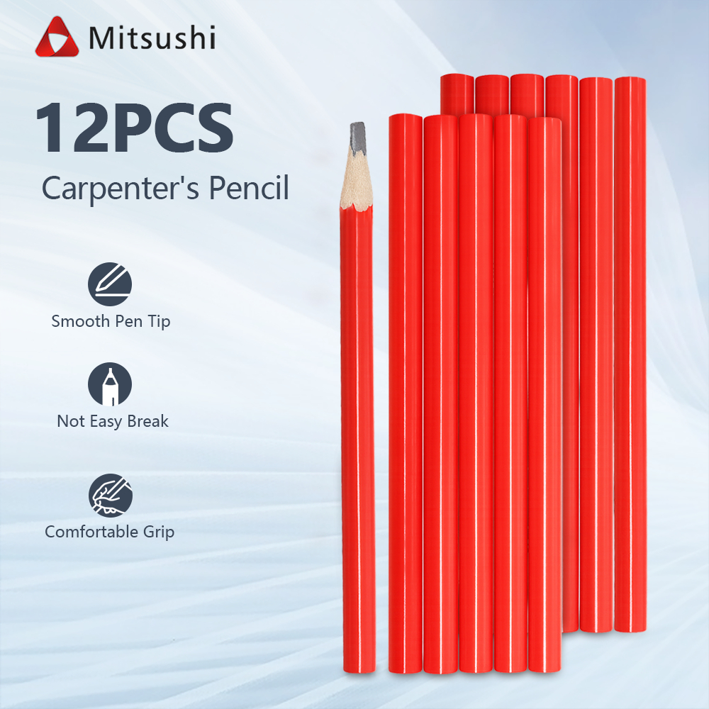 Mitsushi ดินสอช่างไม้ 12pcs เขียนลื่น ทนทาน เหมาะสำหรับงานไม้