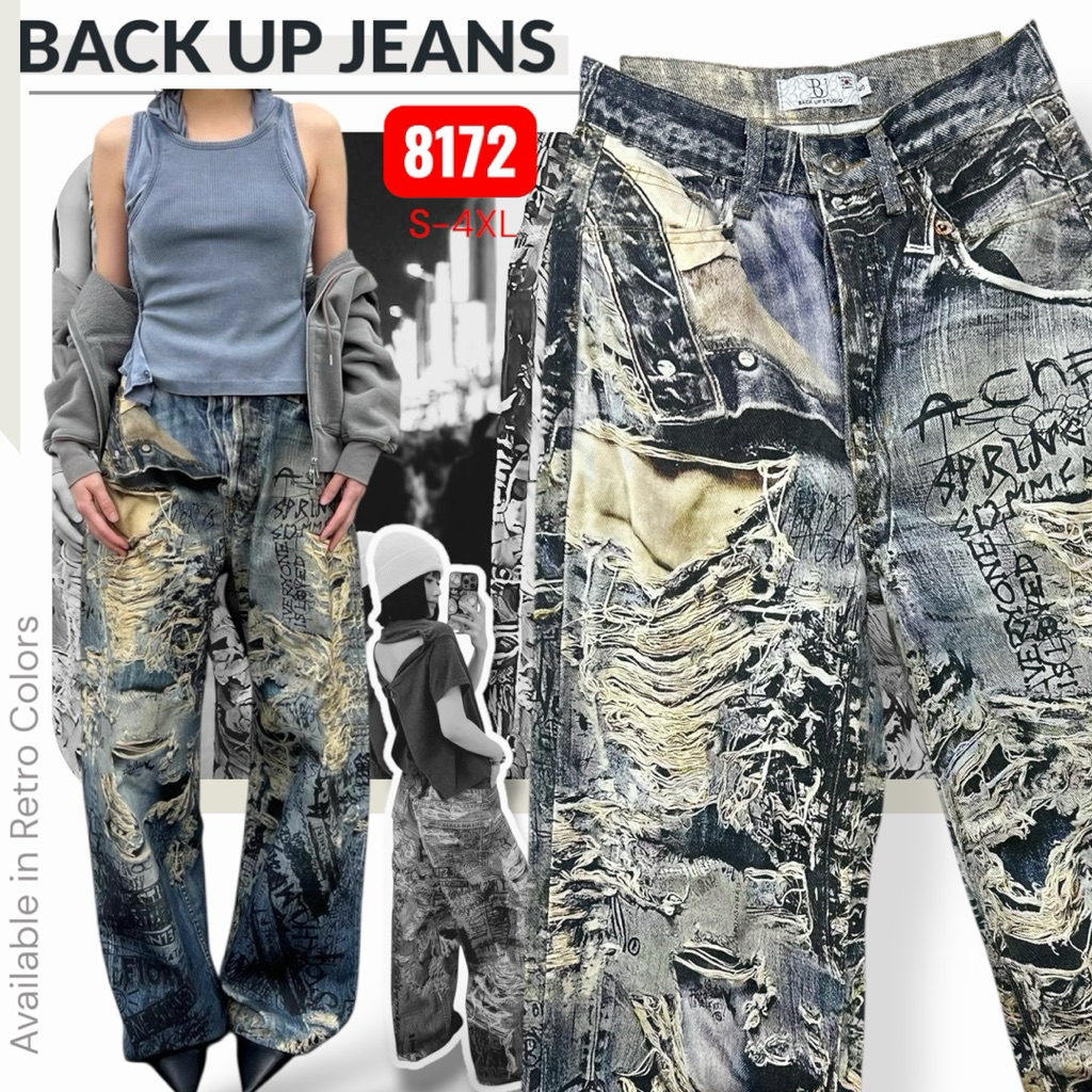 BACKUP STUDIO [ BU8172/S-4XL ]กางเกงยีนส์ทรงBAGGYพิมพ์ลาย3Dทั้งตัว กราฟฟิคงานHI-END