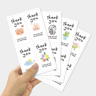 ( LP ) สติกเกอร์ขอบคุณรูปวงรีน่ารัก 100 ชิ้น/แพ็ค สติกเกอร์ปิดผนึกกล่องของขวัญ สติกเกอร์บรรจุภัณฑ์แบบมีกาวในตัว