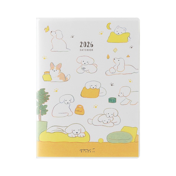 MIDORI Pocket Diary <A6> Dog 2026 (D22366006) / ไดอารี ขนาด A6 ลายน้องหมาอ้วนกลม ปี 2026 แบรนด์ MIDORI