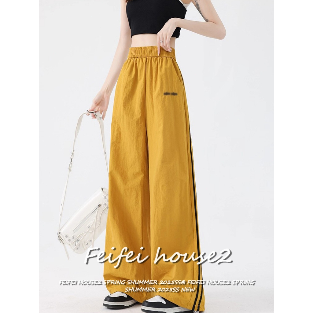 [Casual Side Striped Wide-Leg Pants]กางเกงขายาวทรงกว้างลำลองฤดูร้อนลายทางย้อนยุคสำหรับผู้หญิง