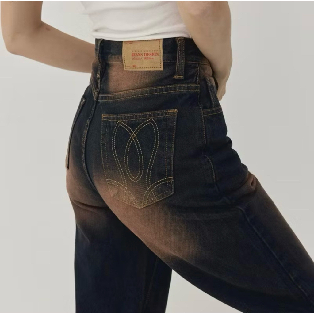 [ส่งต่อ][เสื้อผ้ามือสอง] กางเกงยีนส์เอวสูง mad mama size m สี drak jeans