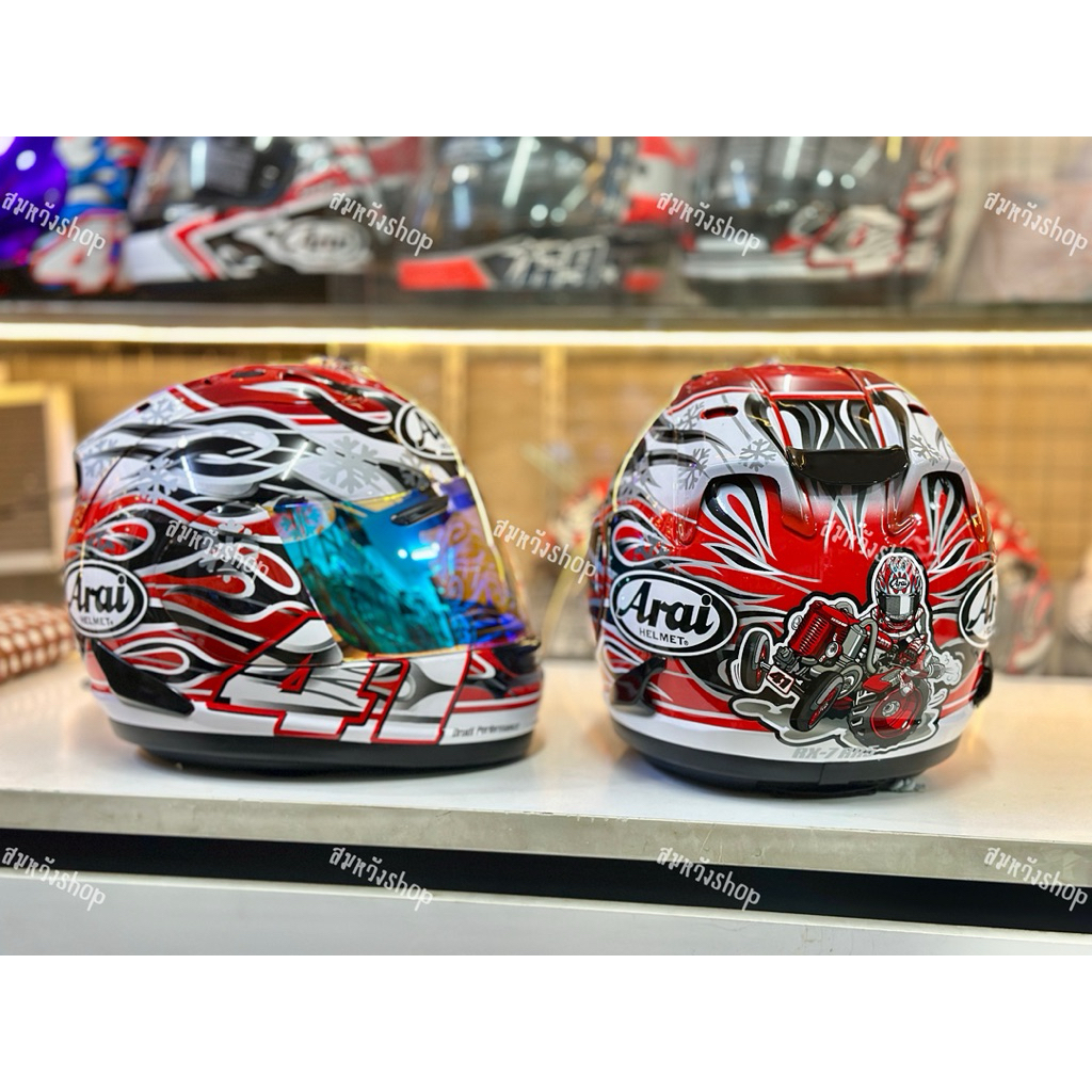 หมวกกันน็อกarai ไฟแดงดำสวยแข็งแรงทนทานน้ำหนักเบา