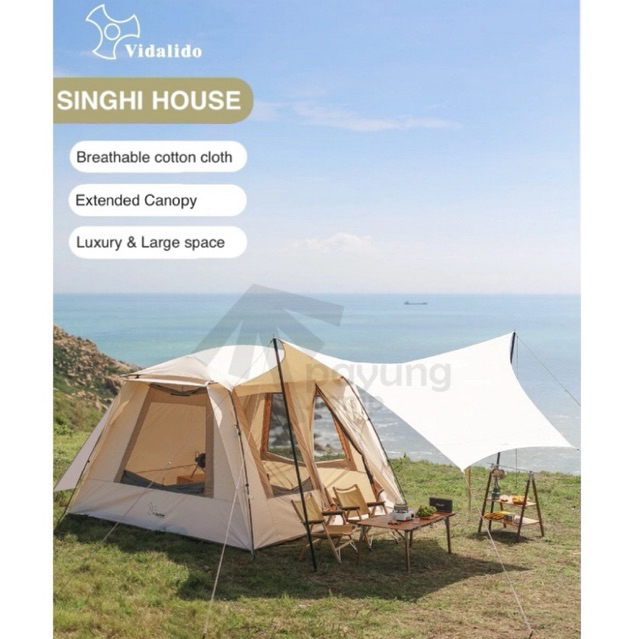 Vidalido SinghiHouse 10x10Ft TC Cotton Canvas Tent ขนาด6P เต็นท์ผ้าTC ขนาดใหญ่ ระบายอากาศได้ดี