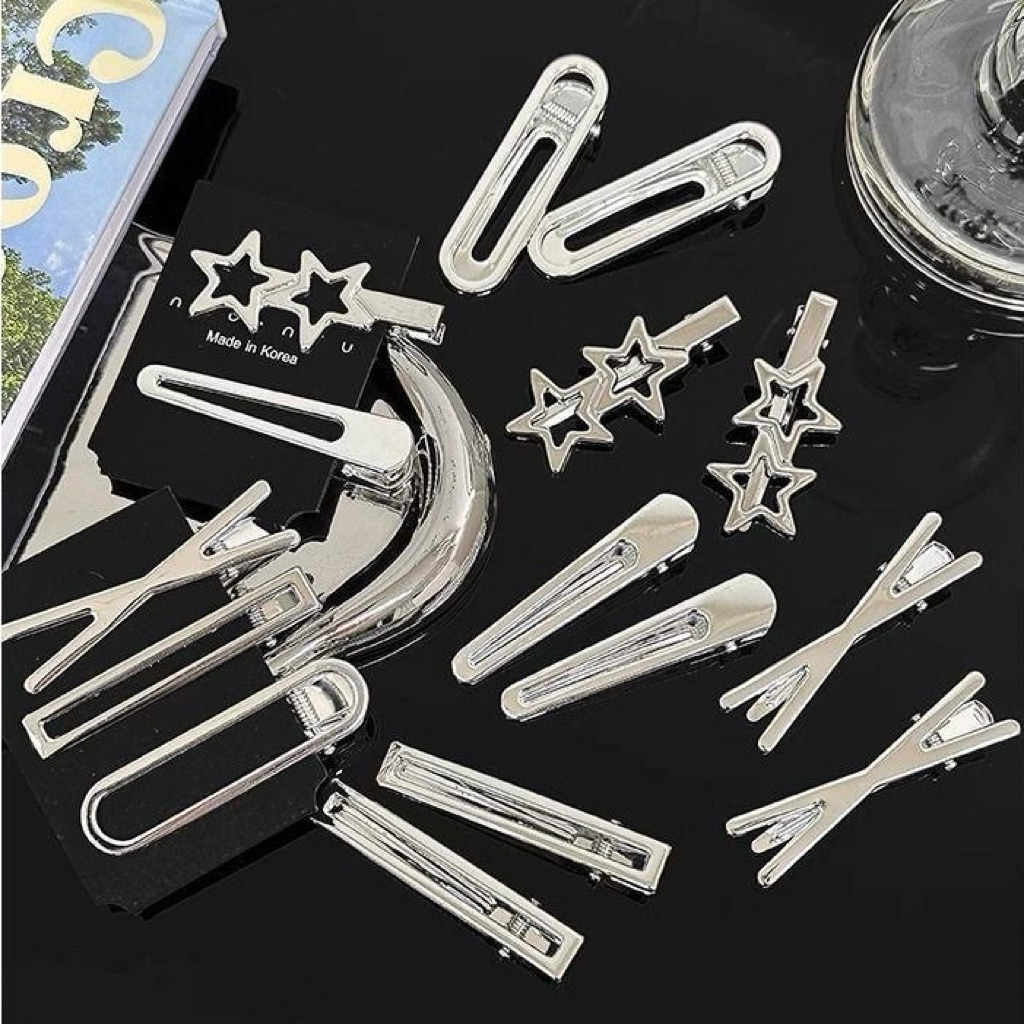 ✨พร้อมส่งจากไทย✨C-08กิ๊บติดผมสีเงินสไตล์เท่ๆ กิ๊บติดด้านข้าง 1ชิ้น กิ๊บติดผมสไตล์เกาหลี