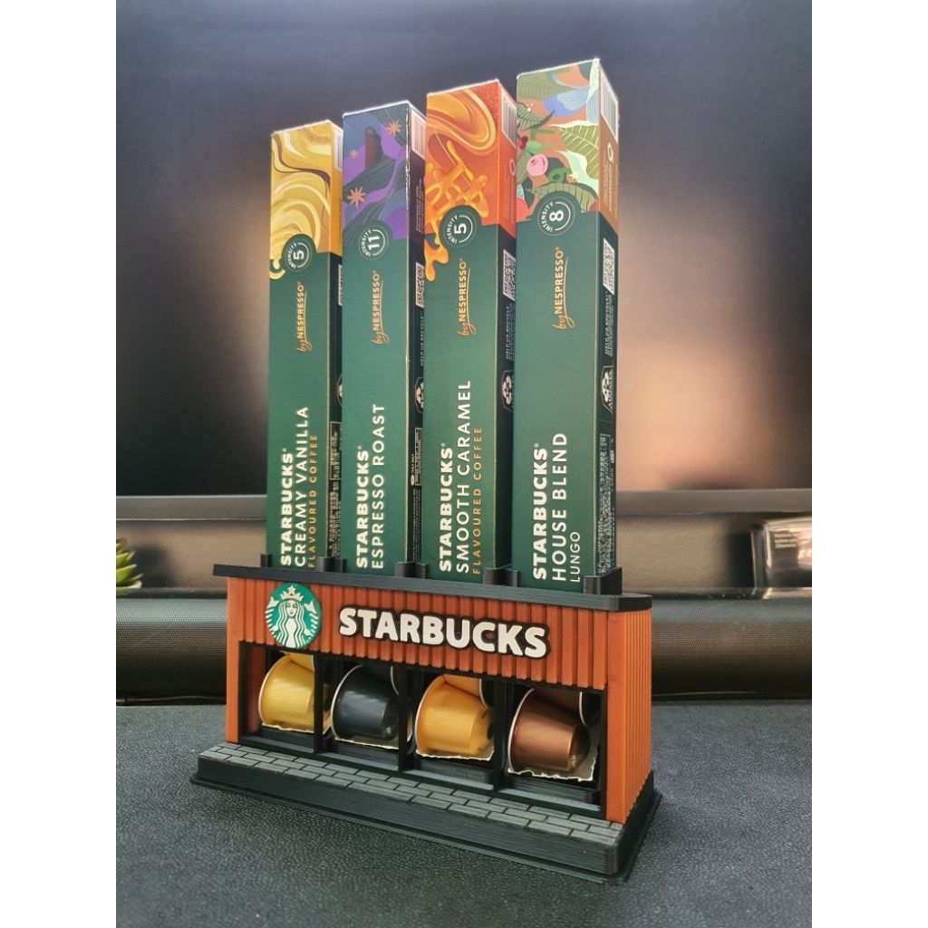 ที่ใส่กาแฟแคปซูล ที่วางแคปซูลกาแฟ Nespresso 4 ช่องทรงโมเดลร้านกาแฟ 3 โทนสี (โลโก้ Starbuck)