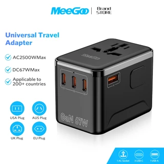 MEEGOO หัวแปลงปลั๊กไฟ แกลเลียมไนไตรด์ Universal Travel Adapter ปลั๊ก AC2500WMax+DC67WMax 1A3C